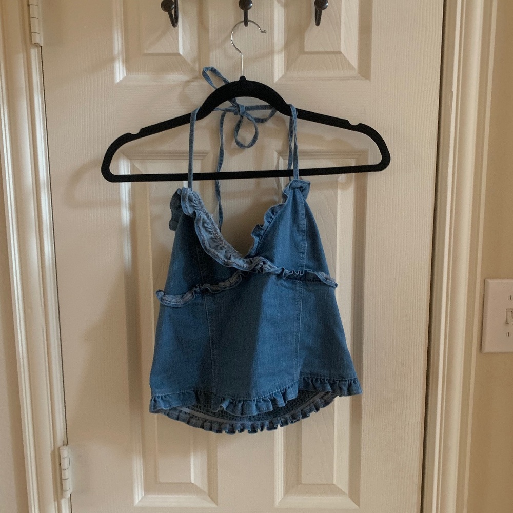Brand new denim crop halter top